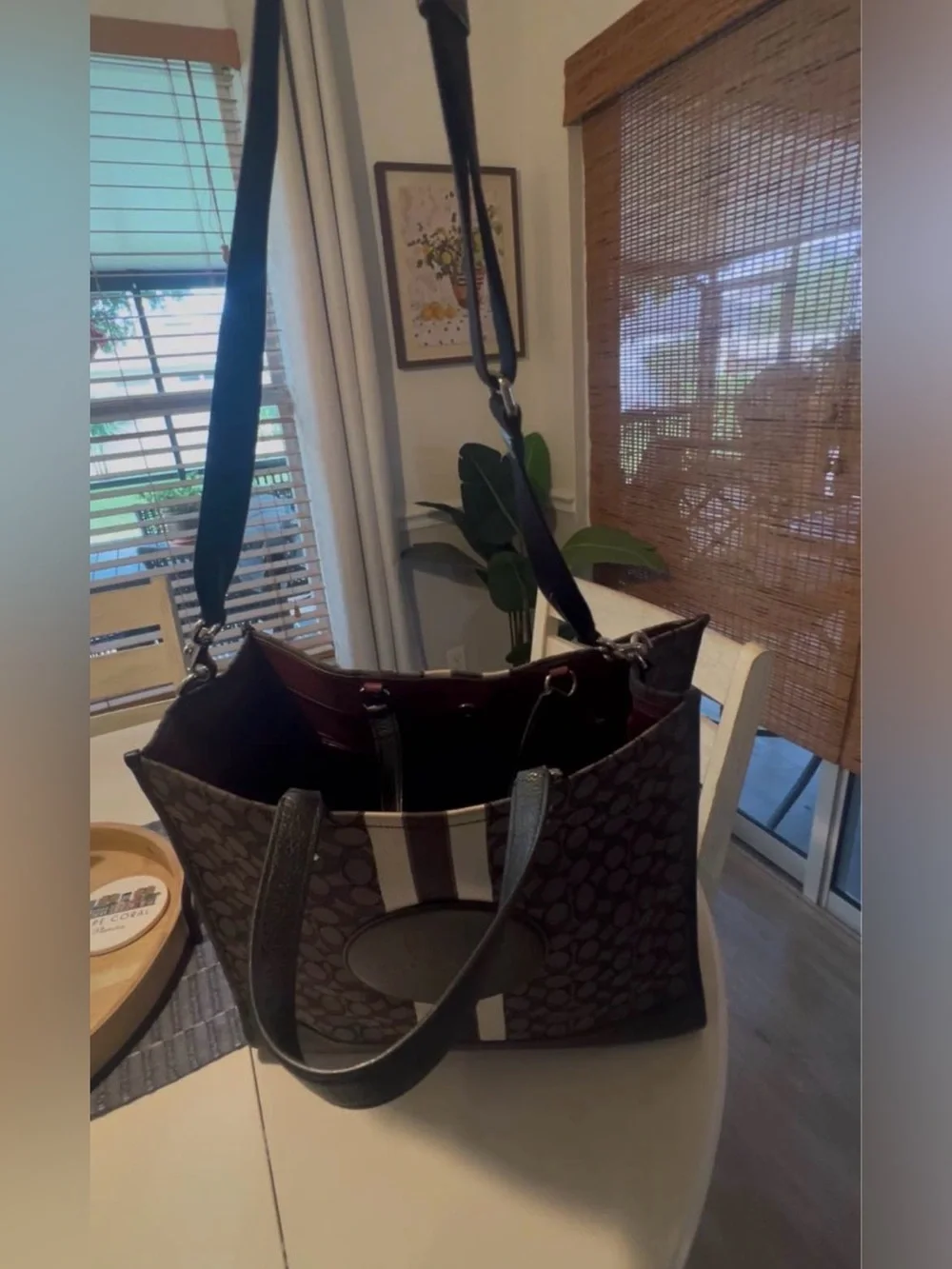 Coach Dempsey Tote 40 -XLG Signature Canvas Varsity Stripe Large Tote Crossbody